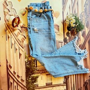 Free People Light Blue Distressed Cropped Jeans